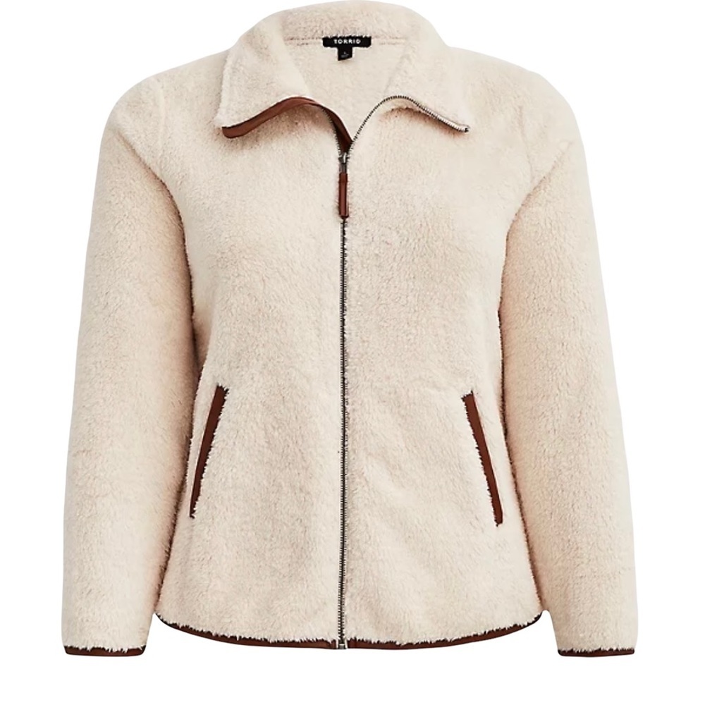 Torrid Women's Zip Front Jacket NWT Faux Shearling Contrast Ivory Sz 1 1X 14/16